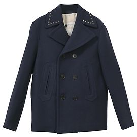 Valentino Garavani Rockstud Double-Breasted Pea Coat in Navy Blue Wool  Blue Navy blue