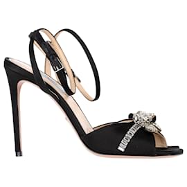 Prada-Prada Crystal-Embellished Ankle Strap Sandals in Black Satin-Black