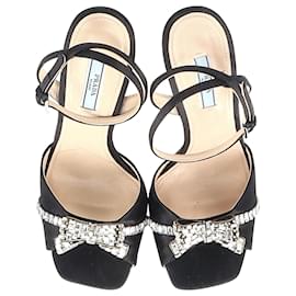 Prada-Prada Crystal-Embellished Ankle Strap Sandals in Black Satin-Black