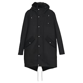 Dior-Dior Homme Fur Hood Melton Zip Parka in Black Wool-Black