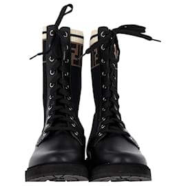 Fendi-Fendi Rockoko Combat Boots en cuir noir-Noir