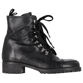 Prada-Prada Lace-Up Combat Boots in Black Leather-Black