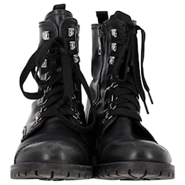 Prada-Prada Lace-Up Combat Boots in Black Leather-Black