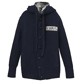 Valentino Garavani-Valentino Garavani All Ways Knit Jacket with Metallic Hood in Blue Wool-Blue