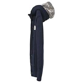 Valentino Garavani-Valentino Garavani All Ways Knit Jacket with Metallic Hood in Blue Wool-Blue