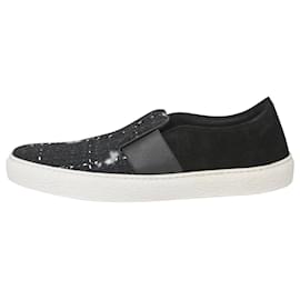 Chanel-Chanel Tênis Slip On em Tweed Preto-Preto