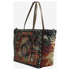 Valentino-Green tie-dyed canvas rolling Rockstud medium tote bag-Green