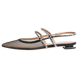 Aquazzura-Zapatos planos destalonados con punta en punta de malla negra - talla EU 37-Negro