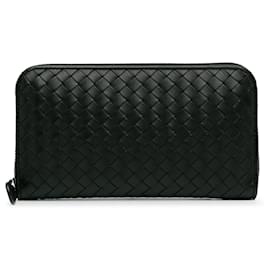 Bottega Veneta-Portafoglio lungo con cerniera Bottega Veneta intrecciato nero-Nero