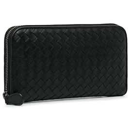 Bottega Veneta-Bottega Veneta Cartera larga negra con cremallera Intrecciato-Negro