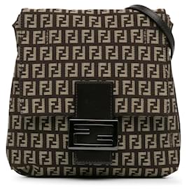 Fendi-Fendi Brown Zucca Flap Crossbody Bag-Brown,Dark brown