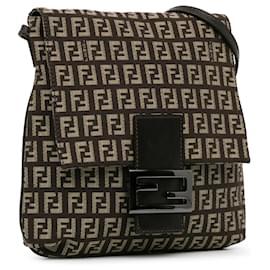 Fendi-Bolso bandolera con solapa Zucca marrón de Fendi-Castaño,Marrón oscuro