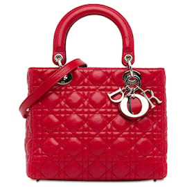 Dior-Dior Red Medium Lambskin Cannage Lady Dior-Red