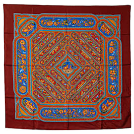 Hermès-Hermès Foulard En Soie Qalamdan Marron-Marron