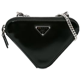 Prada-Bolso pequeño triangular de cuero Spazzolato negro de Prada-Negro