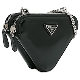 Prada-Prada Borsa triangolare in pelle spazzolata nera mini-Nero