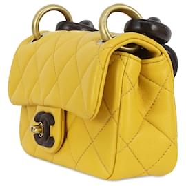 Chanel-Chanel Yellow Mini Square Lambskin Wenge Wood Flap-Yellow