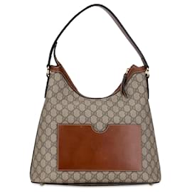 Gucci-Gucci Marron GG Suprême Linea A Sac à Bandoulière-Marron,Beige