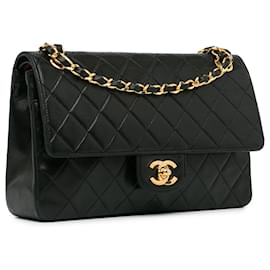 Chanel-Chanel Black CC Quilted Lambskin Double Flap-Black