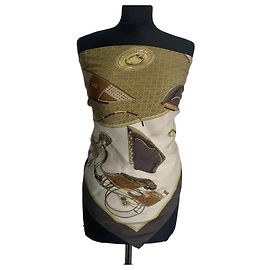 Sciarpa di seta Hermès Transformation Cars marrone beige oro Multicolore