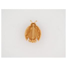 Christian Dior-BROCHE VINTAGE CHRISTIAN DIOR LADY BROCHE ORO LACA METAL STRASS Y ORO-Dorado