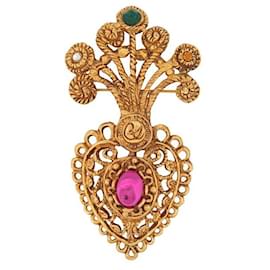 VINTAGE CHRISTIAN LACROIX WEIHNACHTS-HERZ-BROSCHE 1990 IN GOLDMETALL-GOLDSTAHL-BROSCHE Golden