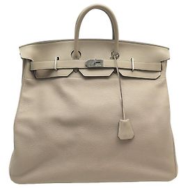 Hermès HERMES BIRKIN TOP HANDBAG WITH HAC 50 STRAP LEATHER TAURILLON CLEMENCE HANDBAG Beige