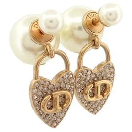 Dior-NEW DIOR TRIBAL EARRINGS LOGO CD HEART STRASS METAL EARRINGS-Golden