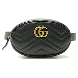 Gucci-NEW GUCCI BAG POCHETTE GG MARMONT 476434 QUILTED LEATHER BANANA BAG-Black