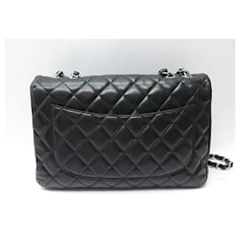 Chanel-CHANEL TIMELESS JUMBO SIMPLE FLAP HANDBAG IN BLACK LEATHER PURSE HAND BAG-Black