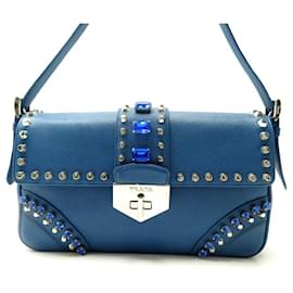 Prada-NUOVA BORSA A MANO PRADA BAGUETTE GIOIELLI BR5084 BLU PELLE SAFFIANO NUOVA BORSA-Blu