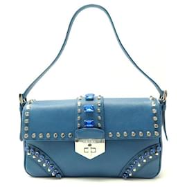 Prada-NUEVO BOLSO DE MANO PRADA BAGUETTE JOYERÍA BR5084 MONEDERO NUEVO DE PIEL SAFFIANO AZUL-Azul