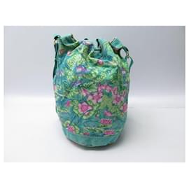 Hermès-SAC A MAIN HERMES SEAU TOILE MOTIF FLORAL BANDOULIERE HAND BAG PURSE BUCKET-Multicolore