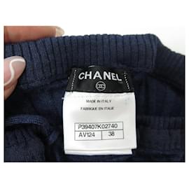 Chanel-NEUF LEGGING CHANEL COTELE LAINE ET SOIE BLEUE P39407K02740 38 M BLUE NAVY WOOL-Bleu Marine