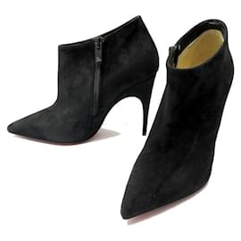 Christian Louboutin-NEW CHRISTIAN LOUBOUTIN SHOES BELLE 34.5 ANKLE BOOTS IN BLACK SUEDE SHOES-Black