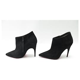 Christian Louboutin-NEW CHRISTIAN LOUBOUTIN SHOES BELLE 34.5 ANKLE BOOTS IN BLACK SUEDE SHOES-Black