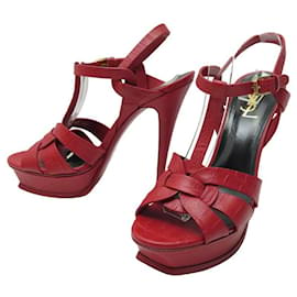 Yves Saint Laurent-YVES SAINT LAURENT SHOES TRIBUTE SANDALS 315487 39.5 CROCO LEATHER SHOES-Red