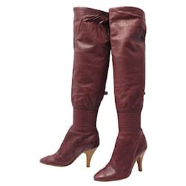 Chanel-CHANEL SHOES OVER-THE-HEAD BOOTS G25804 36 IN BORDEAUX LEATHER BOOTS SHOES-Dark red