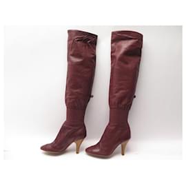 Chanel-CHANEL SHOES OVER-THE-HEAD BOOTS G25804 36 IN BORDEAUX LEATHER BOOTS SHOES-Dark red