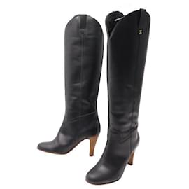 Chanel-SHOES BOOTS CHANEL CUT SANTIAG LOGO CC G25776 36 LEATHER BOOTS SHOES-Black