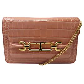 Tom Ford-NEW TOM FORD WHITNEY SMALL HANDBAG L1738-LCL395X CROCO LEATHER BAG-Pink