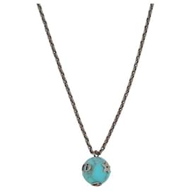 Christian Dior-NEW CHRISTIAN DIOR NECKLACE TURQUOISE LOGO PENDANT NECKLACE 71-77 NEW NECKLACE-Silvery