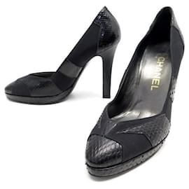 Chanel-NEW CHANEL SHOES PUMPS G26126 36 PYTHON AND BLACK CANVAS NEW SHOES-Black