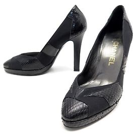 NEUE CHANEL SCHUHE PUMPS G26126 36 PYTHON UND SCHWARZES CANVAS NEUE SCHUHE Schwarz
