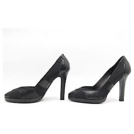 Chanel-NEW CHANEL SHOES PUMPS G26126 36 PYTHON AND BLACK CANVAS NEW SHOES-Black