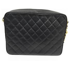 Chanel-NEUF VINTAGE SAC A MAIN CHANEL CAMERA LOGO CC CUIR CAVIAR BANDOULIERE BAG-Noir