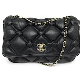 Chanel-SAC A MAIN CHANEL CHESTERFILED CUIR IRIDESCENT MATELASSE HAND BAG PURSE-Noir