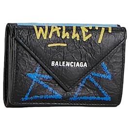 Balenciaga-Balenciaga Leather Papier Mini Wallet Portefeuille court en cuir 391446 en bon état-Autre