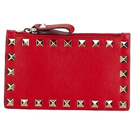 Monedero y tarjetero de cuero Valentino Rockstuds Roja