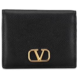 Valentino-Portefeuille compact à deux volets en cuir Valentino Portefeuille court en cuir en bon état-Autre